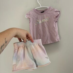 Puma 18m purple short sleeve top and Pastel tie dye Shorts athletic 2pc Set